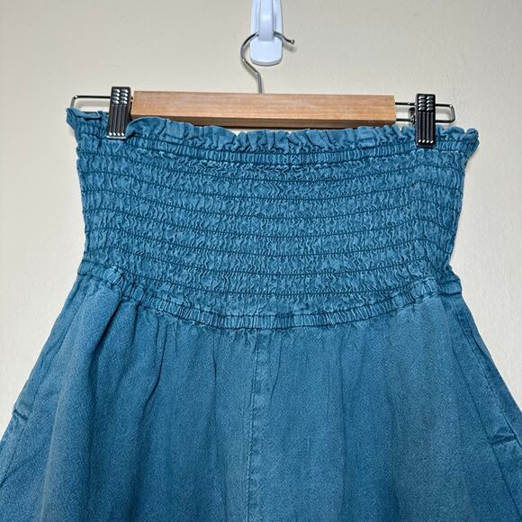 Anthropologie Pilcro Women’s Smocked Linen Blend Romper Teal Size XS Boho Beach - Picture 6 of 11